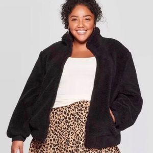 Ava & Viv Sherpa Fleece Black Bomber Jacket